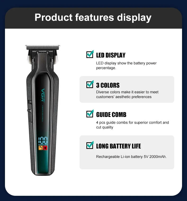 Description Picture 4 of itemVGR Hair Clipper Professional Hair Clipper Rechargeable Haircut Machine Electric Barber Cordless Hair Trimmer for Men V-930