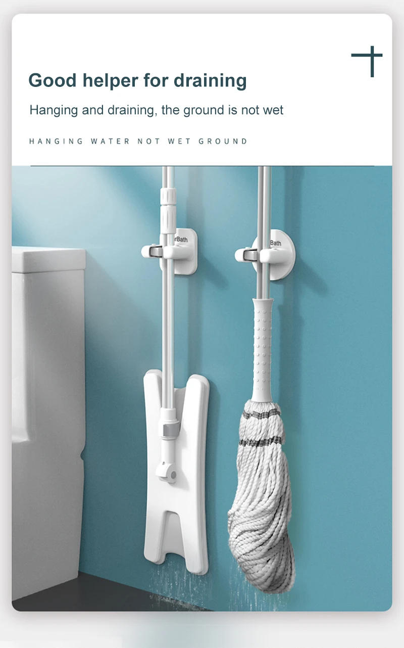 Description Picture 6 of itemAdhesive Multi-Purpose Mop Hooks Wall Mounted Mop Organizer Holder Mop Clamp Hanger RackBrush Broom Hanger Hook Bathroom Hooks