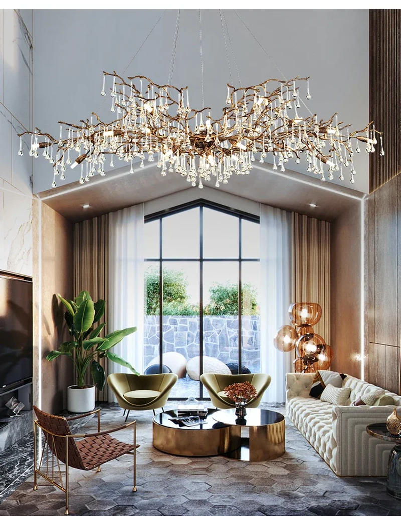 Description Picture 6 of itemTeardrop Crystal Branch Chandelier Vintage Bronze Brass Tree Design for Dining Room Kitchen Living Room