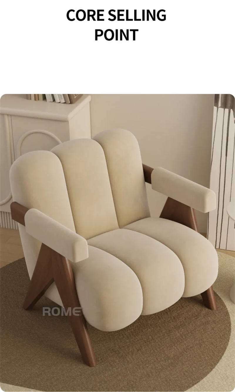 Description Picture 3 of itemNordic Wood Living Room Chairs Modern Living Room Sofas Home Balcony Single Leisure Back Armchair Fabric Sofa Chair Furniture