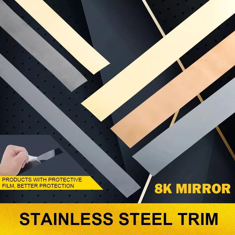 Description Picture 2 of item2.44M Wall Decor Mirror Sticker Stainless Steel Flat Decorative Lines TV Wall Ceiling Metal Edge Strip Trim Decals Self-adhesive
