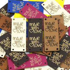 20Pcs Handmade Tags for Clothing Made With Love Leather Labels for Sewing DIY Hats Knitted Hand Made Garment Accessories 2x5CM