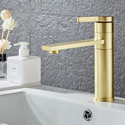 Bathroom Faucet Solid Brass Basin Cold And Hot Water Mixer Sink Tap Single Handle Deck Mounted Brushed Gold