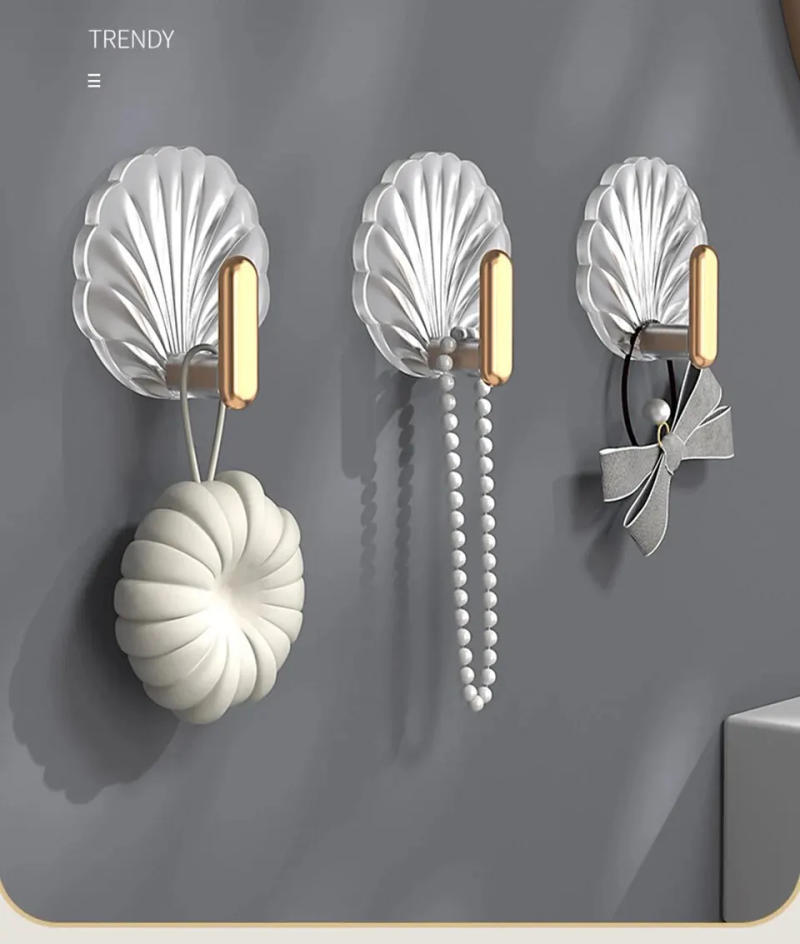 Description Picture 5 of item10Pcs Shell Shape Wall Hook Kitchen Bathroom Multifunction Punch Free Hooks Coat Hanger Home Decoration Paste Style Hooks
