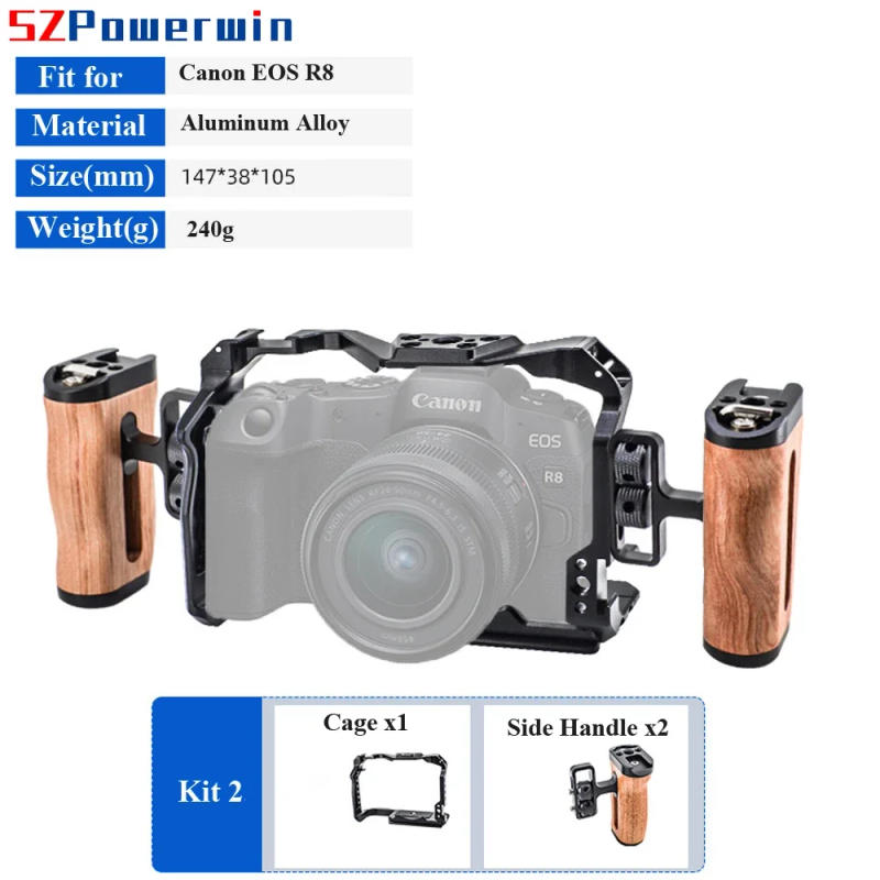 Description Picture 6 of itemPowerwin Camera Cage For Canon EOS R8 with wooden Handgrid Handle Kit Aluminum Alloy Multifunctional Arri Locating Screw