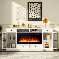 68” Fireplace TV Stand for TVs Up To 78 Inch,Entertainment Center with 36" Electric Fireplace,Glass Doors, Media Console Cabinet
