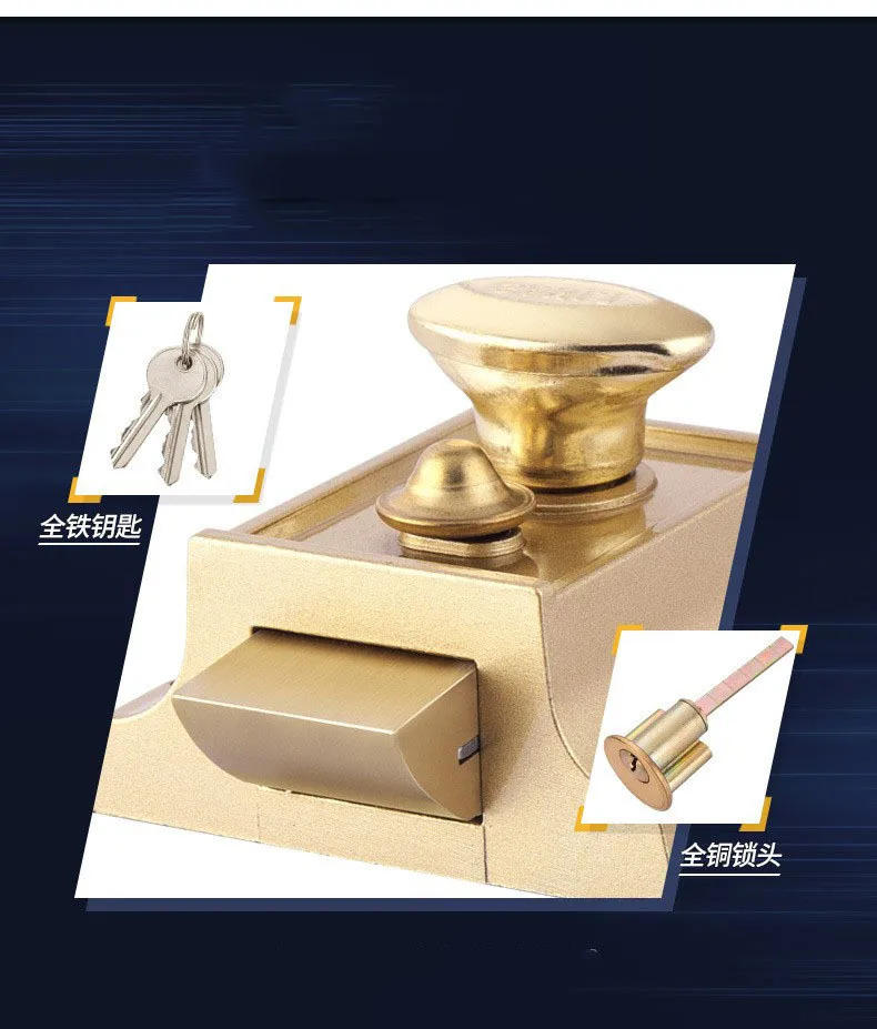 Description Picture 3 of itemRetro Style Exterior Door Locks Zinc Alloy Indoor Anti-theft Wooden Doors Locks Golden Multiple Safety Door Lock Home Hardware