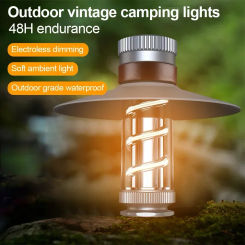 Retro Brass Camping Flashlight COB Outdoor Tent Lights Torch Dimmable Waterproof Type-C Charging Hand Lamp for Fishing Hiking