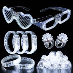 White Mix Sets LED Light Up Glasses Glow Bracelets and Flashing Bumpy Rings Wedding Party Favors Toys Supplies