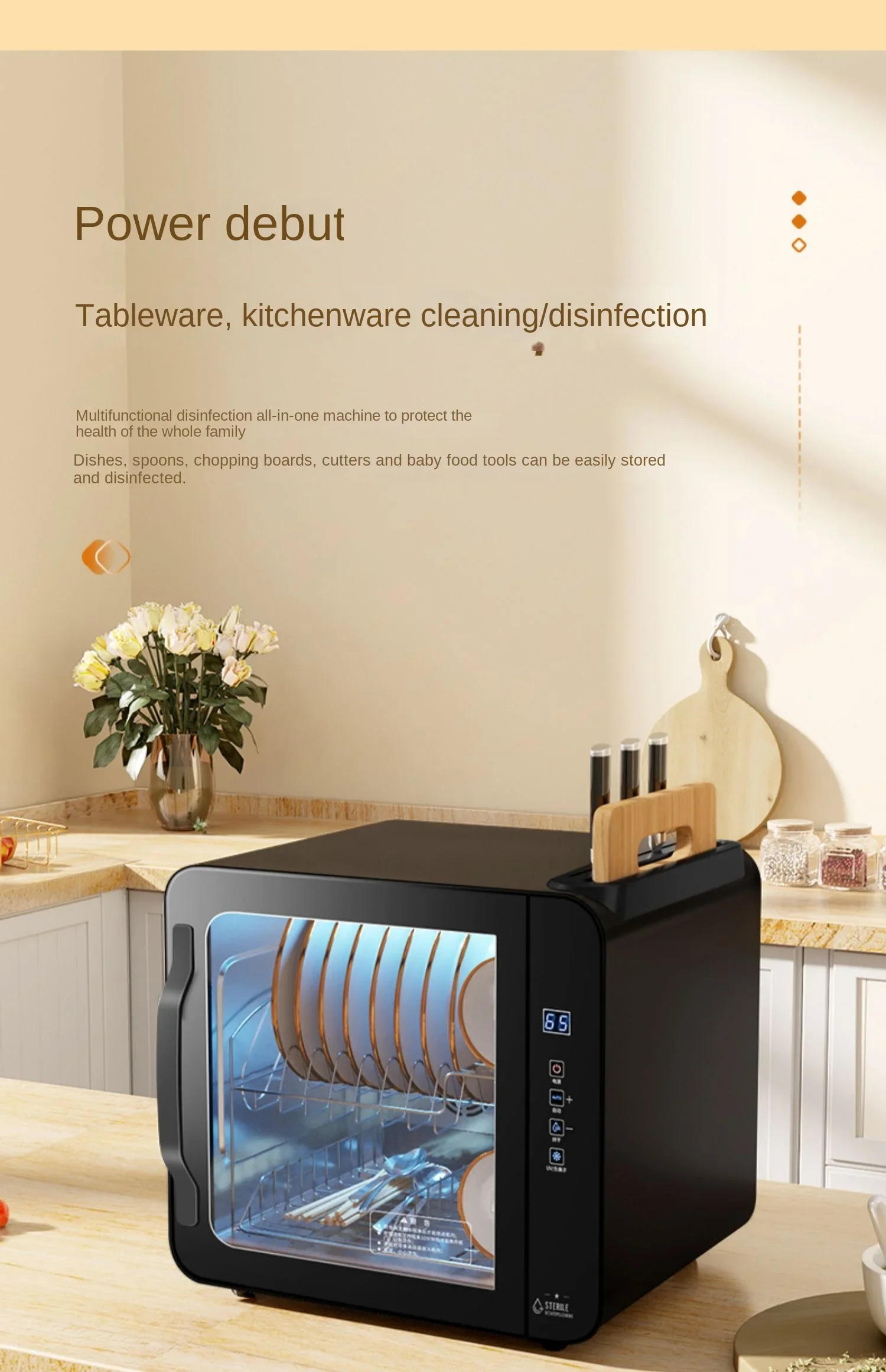 Description Picture 6 of itemNon draining disinfection cabinet for household small kitchen, stainless steel tabletop, large capacity UV disinfection bowl and