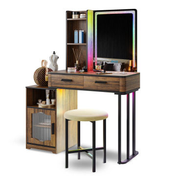 Set with 7 LED Lighted Mirror, Makeup Vanity Table with Charging Station，4 Drawers,Interior Furniture,for Bedroom