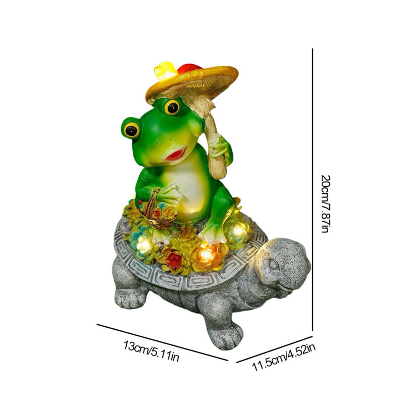 Description Picture 5 of itemFrog Sitting on Turtle Holding Mushroom Figurine with Solar Light Solar Garden Lights Turtle& Frog Ornament Yard Lawn Decoration