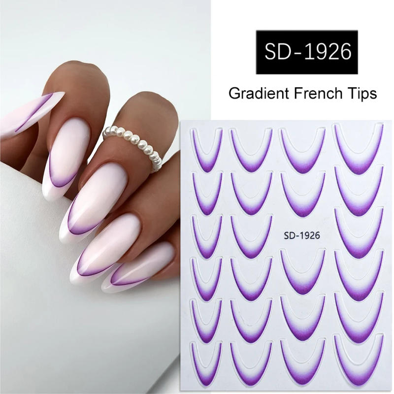 Description Picture 4 of itemGradient French Line Nail Stickers Decals Purple Pink Blue 3D French Tips Manicure Nail Art Gel Sliders Decorations Accessories