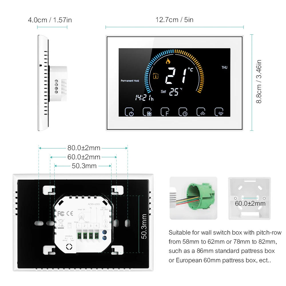 Description Picture 3 of itemWiFi smart thermostat temperature controller for APP control of gas boilers backlit touch screen display weather thermostat