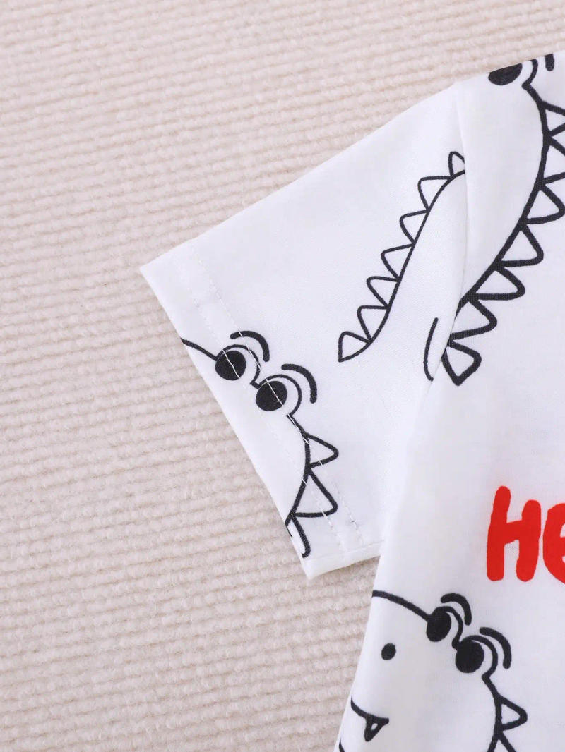 Description Picture 4 of itemSummer 2-Piece Set New Casual Outdoor Comfort Breathable Cute Dinosaur Print Round Neck Short-Sleeved Denim Shorts Fashion Suit