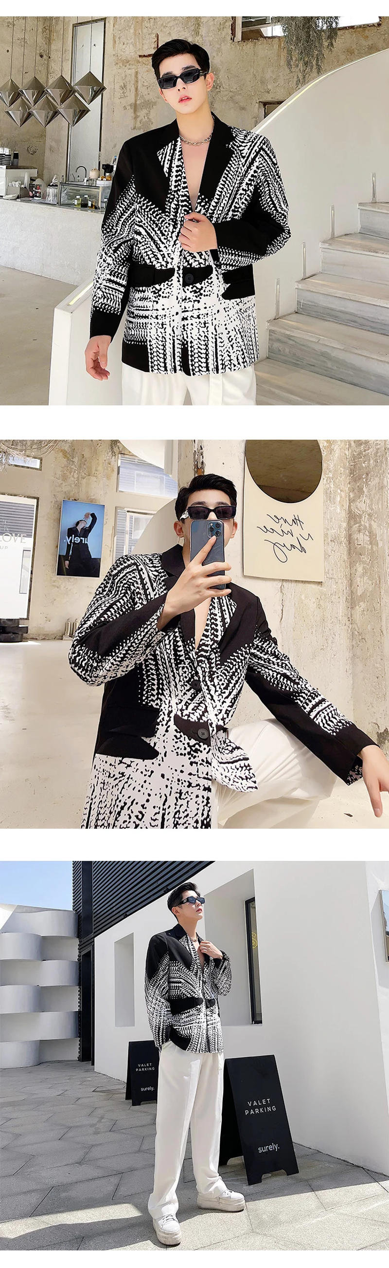 Description Picture 3 of itemLUZHEN Trendy Color Contrast Printed Blazer Coat Men's 2024 Spring High Street Original Personality Suit Korean Clothes LZ3084