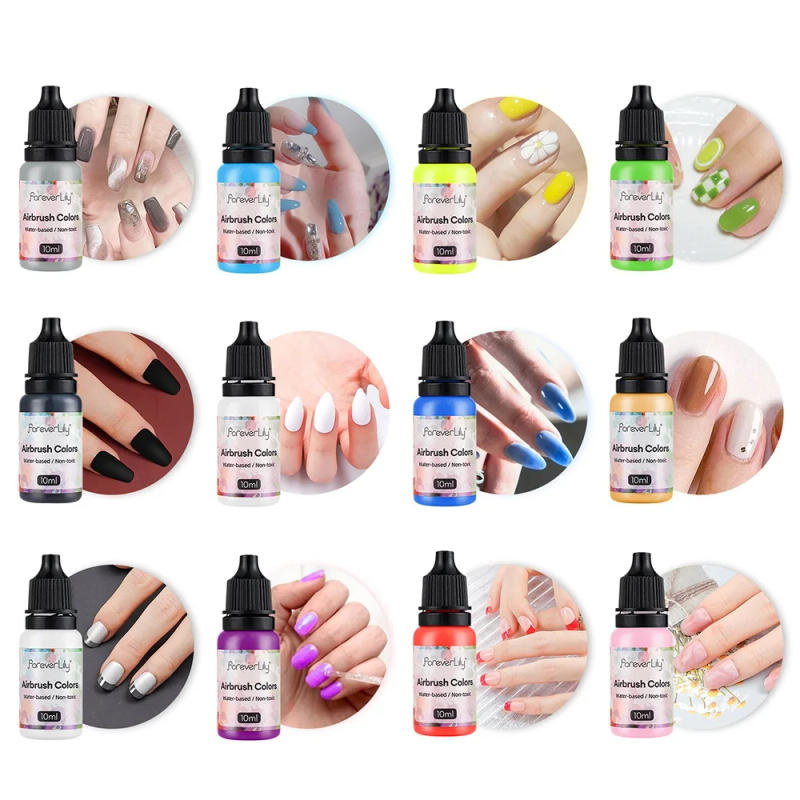 Description Picture 6 of item12PCS DIY Airbrush Nail Art Inks Acrylic Paint Ink Set Airbrush Pigments for Spray Art Nail Stencils Painting Nail Tools 10ml