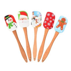 Cartoon Pattern Silicone Baking Spatula Non-stick Pastry Blenders Wooden Handle Cream Cooking Scraper Kitchen Flour Cake Mixer