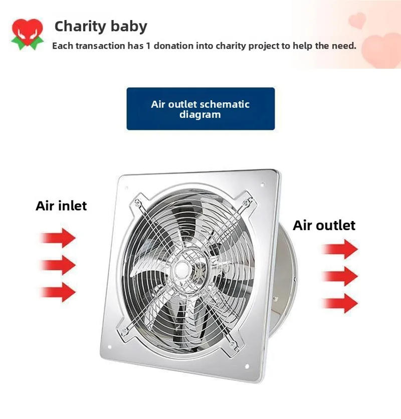 Description Picture 2 of item6 Inch Kitchen Exhaust Fan Bathroom Wall Window Toilet Duct Booster Fans Ventilation Blower Exhauster Air Cleaning Vent