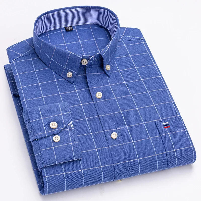 Description Picture 4 of item2023 Oxford Men Fashion 100% Cotton Thin Long Sleeve Casual Slim Solid Color Plaid Print Stripe Formal Dress Shirt Plus 7XL 6XL
