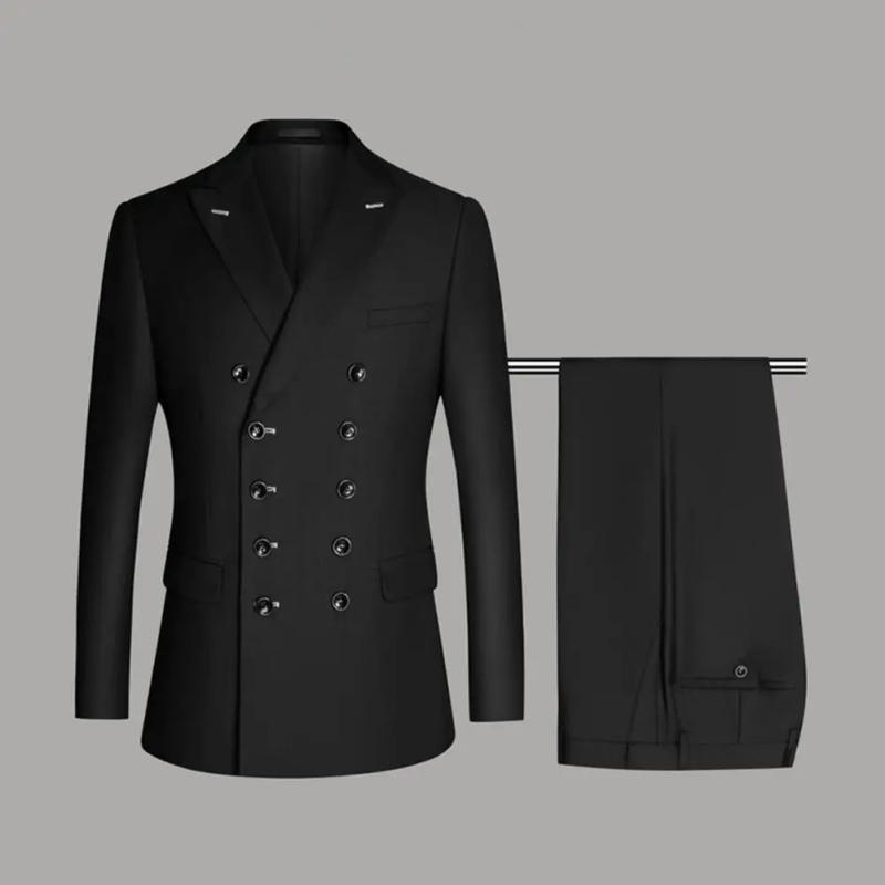 Description Picture 4 of itemSuit Jacket Long Sleeves Lapel Double-breasted Placket Straight Down Hem Business Flip Pockets Men Blazer Pants Business Suit
