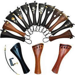 Harp/Standard Violin Tailpiece With Gut And Fine tuner 4/4 Full Size Ebony Rosewood Carved Shell Inlays Tail Piece