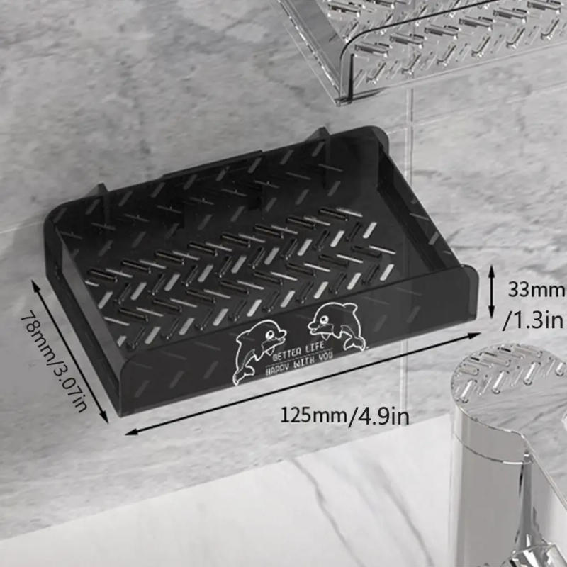 Description Picture 3 of itemNo Drilling Soap Rack Portable Wall Mounted Single Layer Soap Storage Tray Non-punched Waterproof Soap Dish Holder Shower