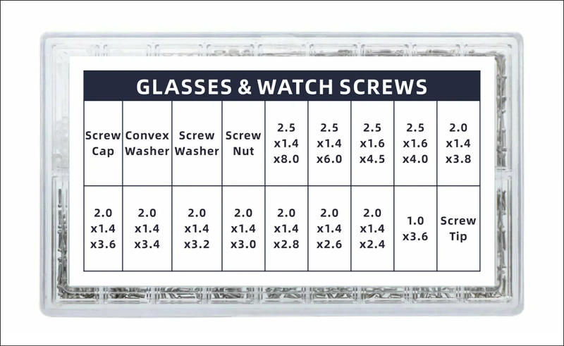 Description Picture 4 of item1000PCS/Box Glasses Watch Phillips Repair Screws Nuts Kit Box, Home Watch Repair Tool, 18 Kinds of Combination Micro Screw Sets