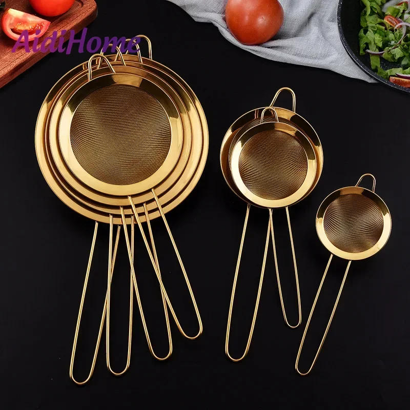 Description Picture 2 of itemKitchen Baking Golden Stainless Steel Mesh Colander with Hook Oil Scoop Soybean Milk Juice Rice Milk Filter Screen Flour Screen