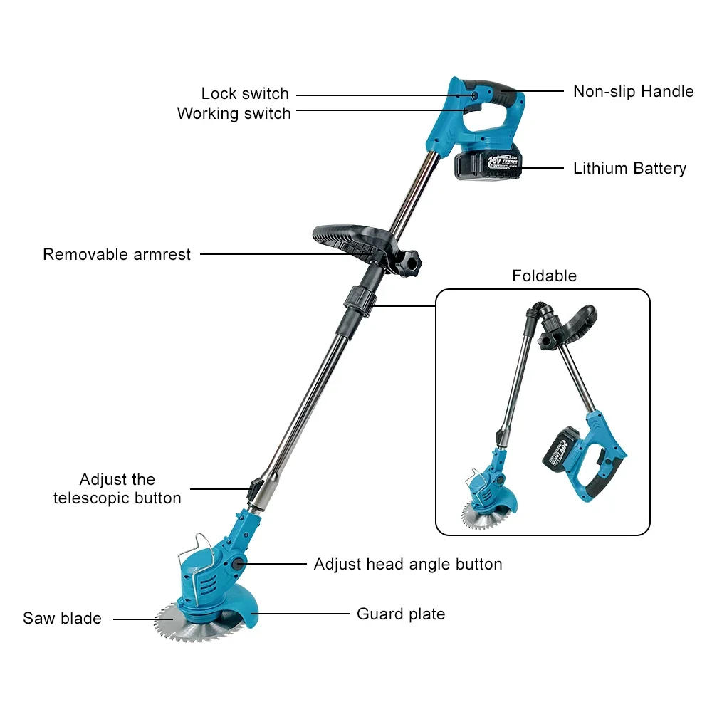 Description Picture 3 of itemKamolee Electric Lawn Mower Cordless Grass Trimmer Length Adjustable Cutter Household Garden Tools For Makita 18V Battery