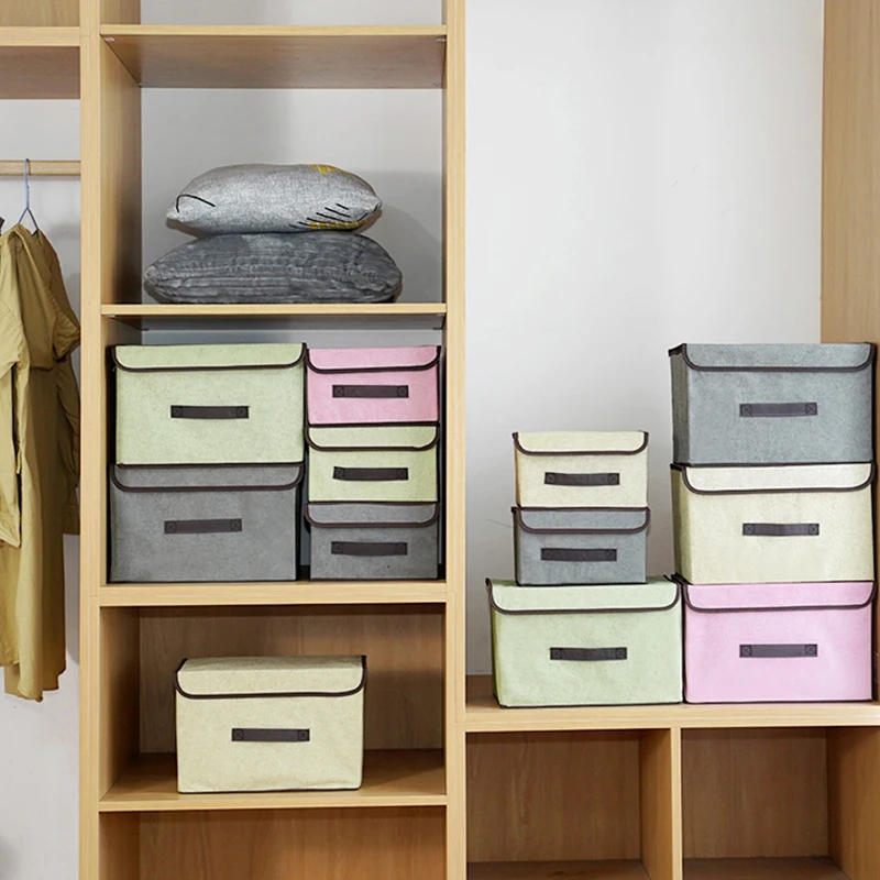 Description Picture 3 of itemNon-woven suit large capacity storage box dustproof storage box  Folding fabric imitation linen portable dustproof storage box