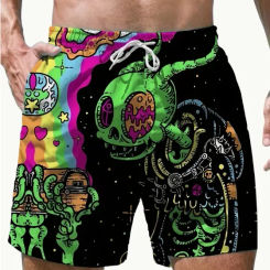 Novelty Monster Pattern 3D Printed Men's Loose Beach Shorts Activewear Drawstring Quick Dry Shorts Summer Beach Holiday Surfing