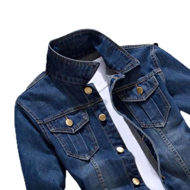 Description Picture 6 of itemPopular Men Jeans Coat Solid Color Temperament Turndown Collar Buttons Jeans Jacket  Retro Male Denim Coat for Daily Wear
