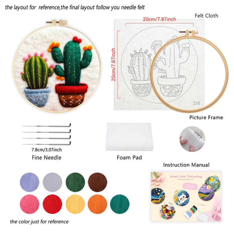 Description Picture 3 of itemChristmas Tree Needle Felting Kit Wool Felt Painting Felt Painting Set With Felting Needles Picture Frame Foam Pad Felt Cloth