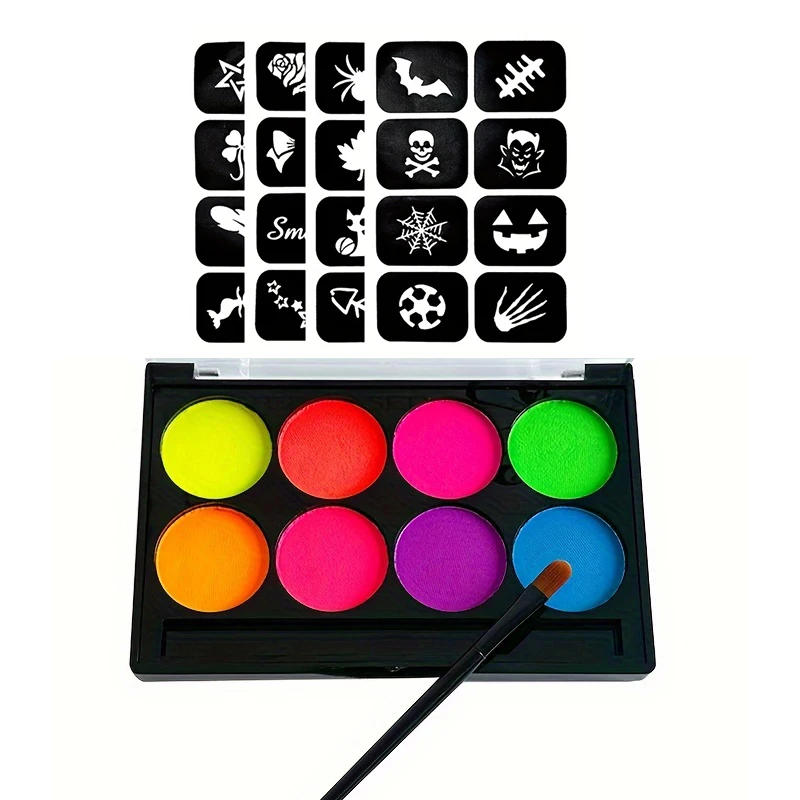 Description Picture 6 of item8 Color Face Paint with Sticker Luminiscent Face Body Painting UV Glow Fluorescent Glowing Halloween Party Fancy Dress Beauty