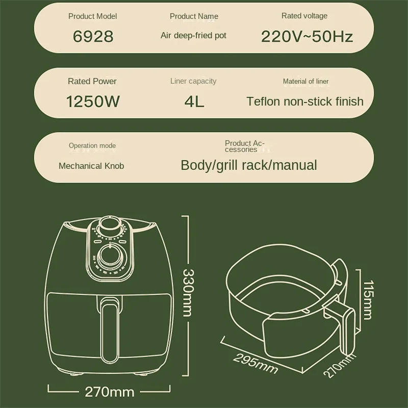 Description Picture 2 of itemHousehold Air Fryer Without Oil Large Capacity Inteligente Multifunctional 360°Baking Electric Deep Fryer Air Fryer Accessories