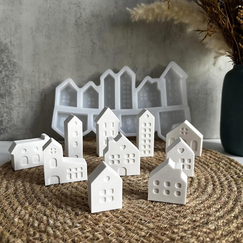 Description Picture 2 of itemCute Nordic Style Small House Silicone Mold 12-hole House Candle Molds Mini Houses Plaster Concrete Cement Mould Aroma Soap Mold