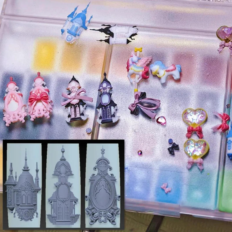 Description Picture 3 of item1Pc Castle Carousel Bow 3D Acrylic Mold Nail Art Decorations DIY Design Silicone Decorated Nail Art Templates Nails Mold
