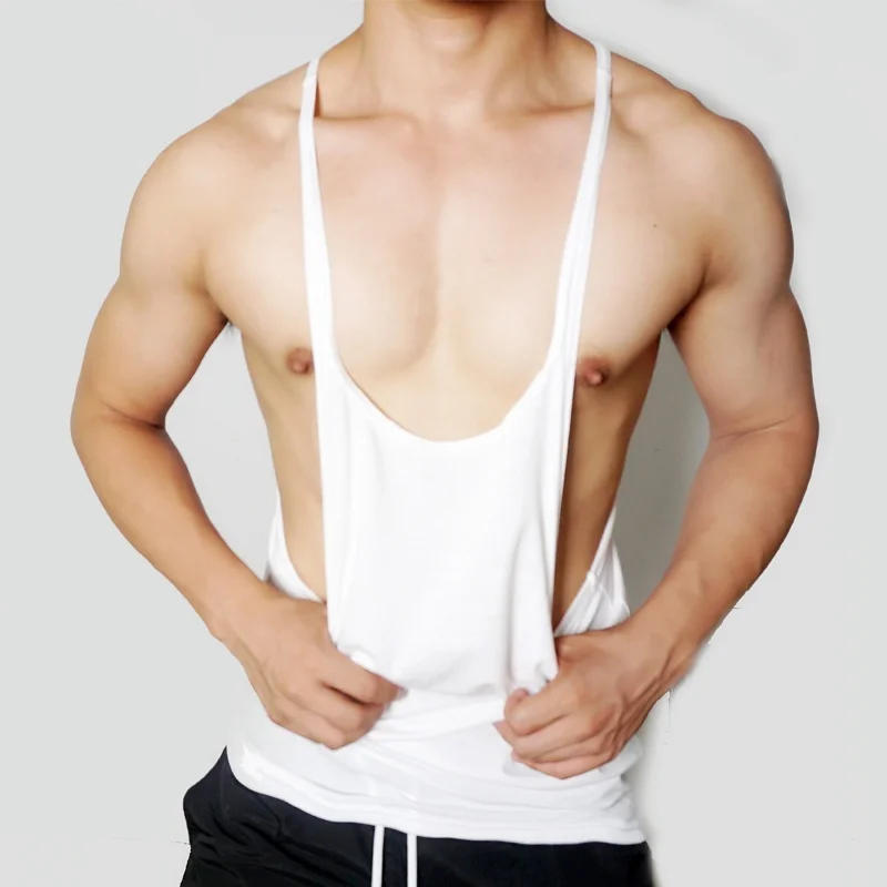 Description Picture 4 of itemCotton Men Sport Fitness Summer Tops Solid Thin Shoulder Strap Muscle Fit Vest Cotton Tank Pullovers Slim Oversized Streetwear