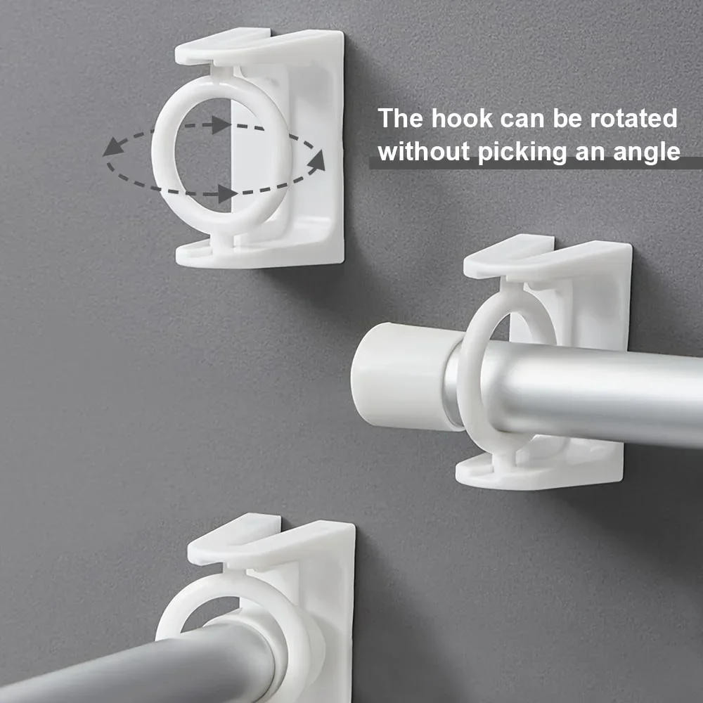 Description Picture 3 of item2-4pcs 360° Rotating Ring Curtain Rod Brackets No Drilling Unlimited Angle Self Adhesive Tension Holders Hangers Hook