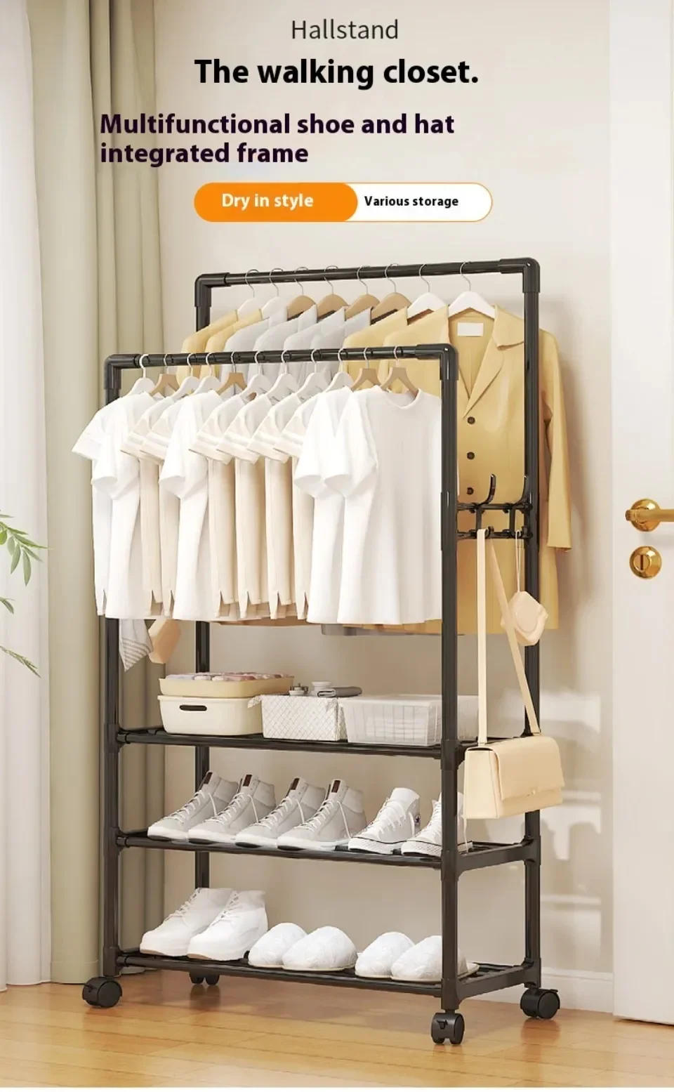 Description Picture 5 of itemFurniture for Room Clothing Rack Clothes Arara Floor Coat Rack Porte Manteau Mural Hanger Iron Bamboo Wall Shelf Racks Metal