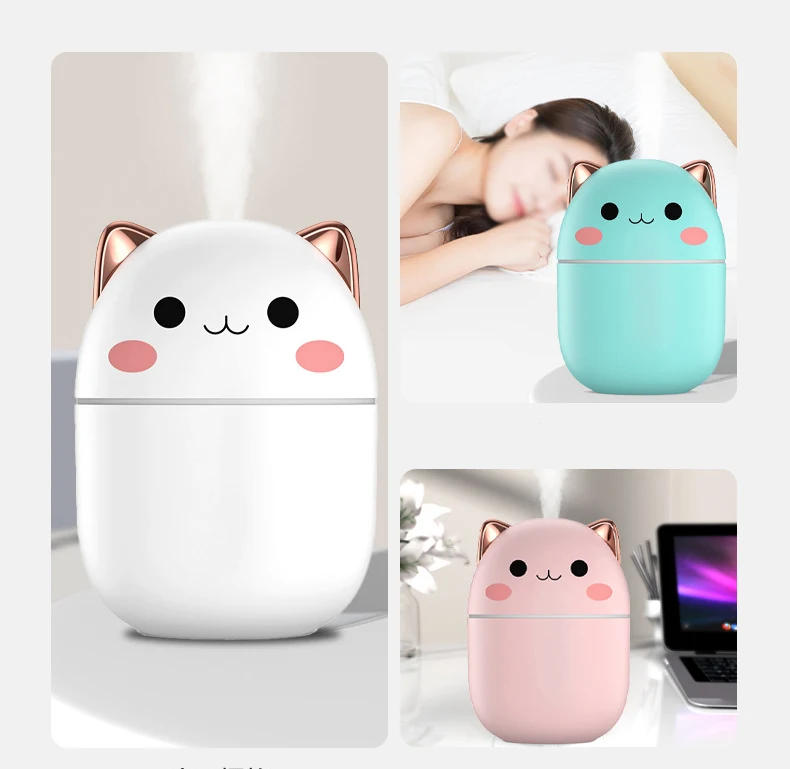 Description Picture 3 of item250ml Air Humidifier Cute Kawaiil Aroma Diffuser with Night Light Cool Mist for Bedroom Home Car Plants Purifier Humificador