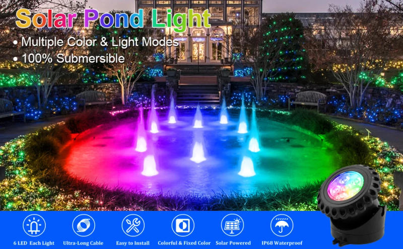 Description Picture 2 of itemSolar Pool Lamp for Garden Aquarium Fish Tank Decor RGB Underwater Light IP68 Waterproof Outdoor Landscape Pond Solar Spotlight