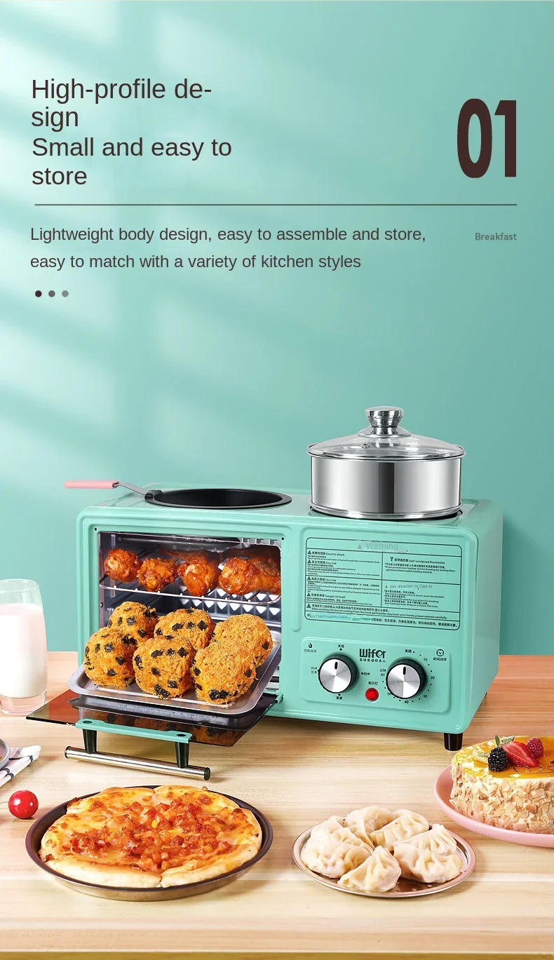 Description Picture 4 of item220V Multifunctional Breakfast Maker with 4 Slots Toaster, Mini Oven, Coffee Maker and Griddle for Home Use