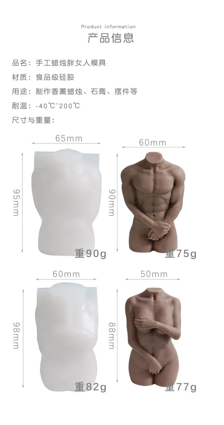 Description Picture 3 of item3D Human Body Silicone Candle Mold Shy Male Female Body DIY Cake Chocolate Ornament Mold Handmade Soap Candle Making Resin Mold
