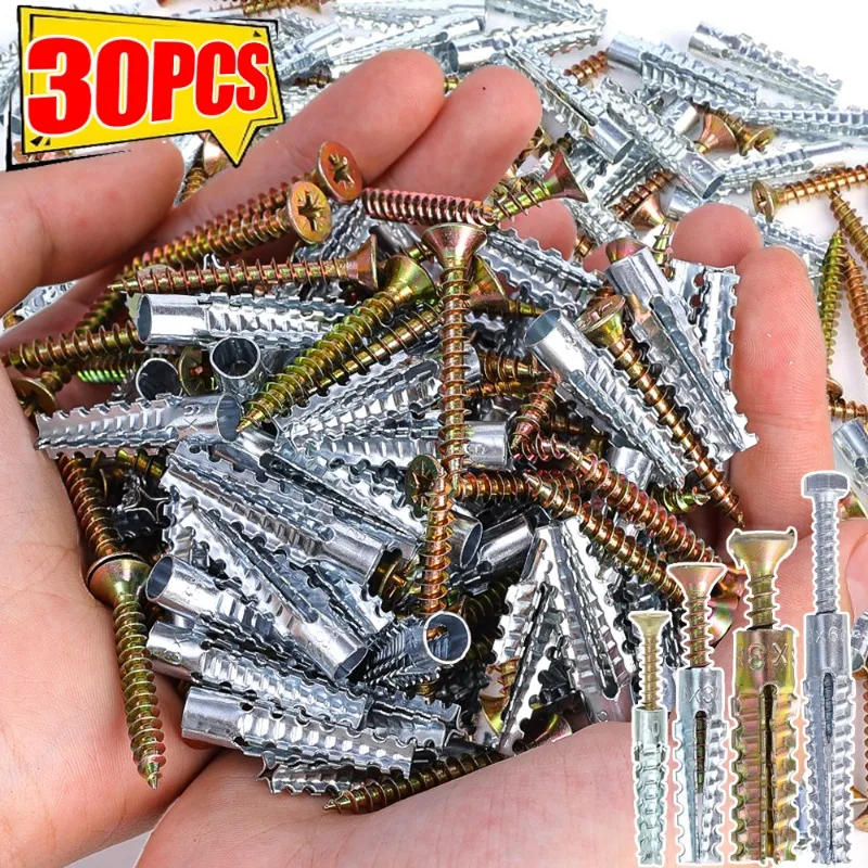 Description Picture 4 of item30/10Sets Metal Expansion Tube Pipe Serrated Self Tapping Screws Drilling Plug for Concrete Wall Bolt Anchors Screws Fasteners