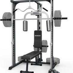 Smith Machine with Bench, Power Cage Power Rack Squat Rack with Smith Bar Home Gym System with LAT Pull Down Chest Station for S