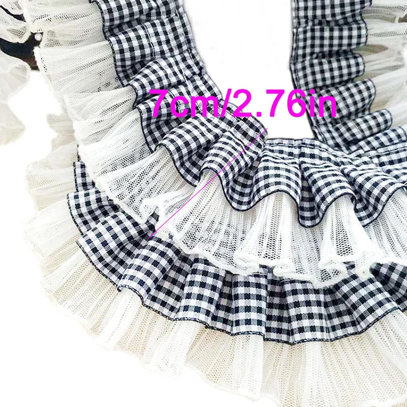Description Picture 2 of item1Yard Plaid Stripe Pleated Lace Ribbon for DIY Handmade Dress Clothes Collar Decor Trims Garment Craft Sewing Accessories