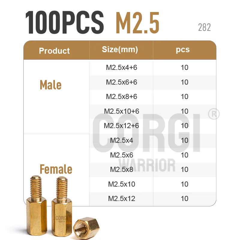 Description Picture 6 of itemM2 M2.5 M3 M4 Motherboard Standoffs Screws Nuts Kit 48-320 Hex Pieces Male Female Brass Spacer for DIY Electronic PCB Circuit