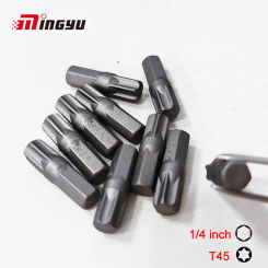 10pcs 1/4 inch Shank Torx T45 Bit Set  25MM Long Torx Screwdriver Bits Kit For Hand Tool  6 Point Spline Screw Driver Tip